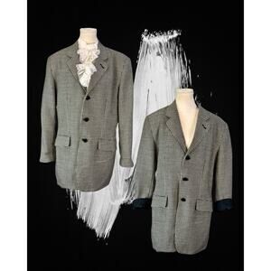 Vintage 90s DKNY Black Ivory 100% Wool Houndstooth Equestrian Blazer Coat 10